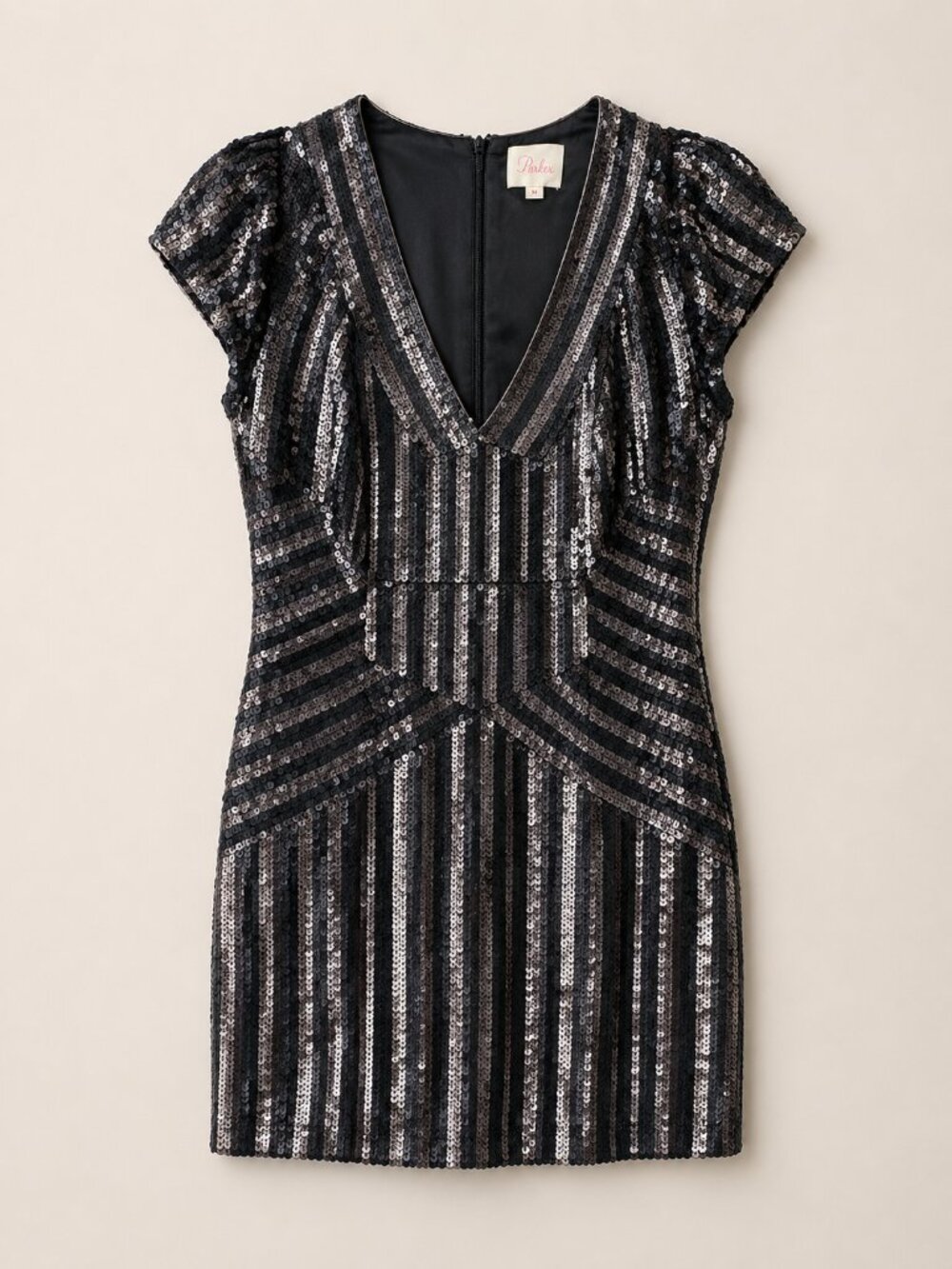 Parker Sequin Mini Dress Size M | Black Gunmetal Glam Party Dress